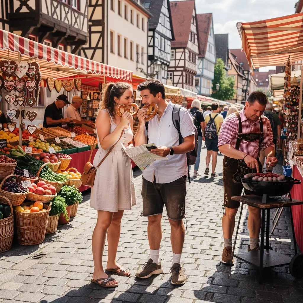 Eine Gruppe von Touristen besichtigt ein berühmtes Wahrzeichen in Berlin.